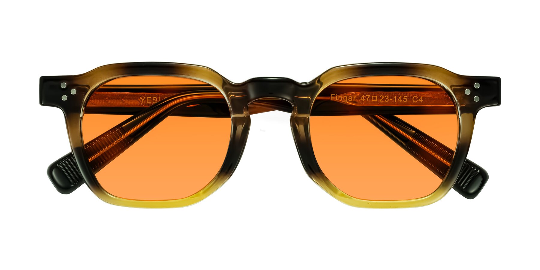 Folded Front of Fingar in Brown Tortoise with Orange Tinted Lenses
