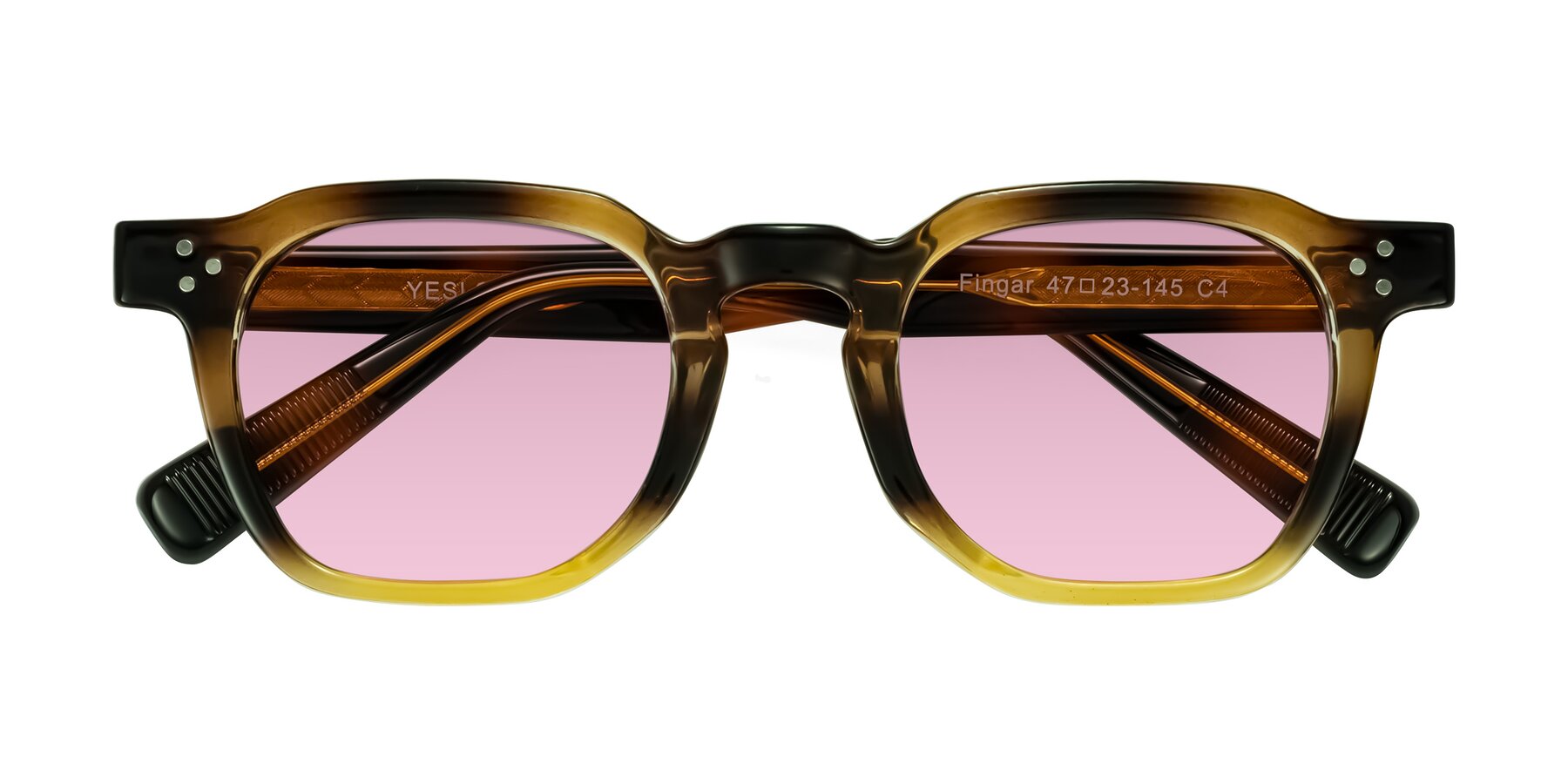 Folded Front of Fingar in Brown Tortoise with Light Wine Tinted Lenses