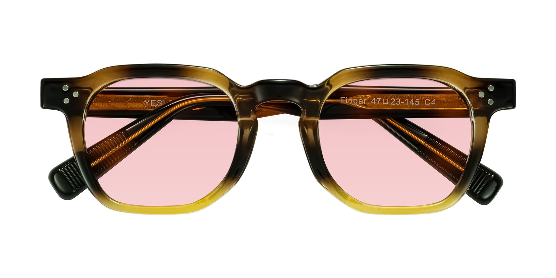 Folded Front of Fingar in Brown Tortoise with Light Garnet Tinted Lenses