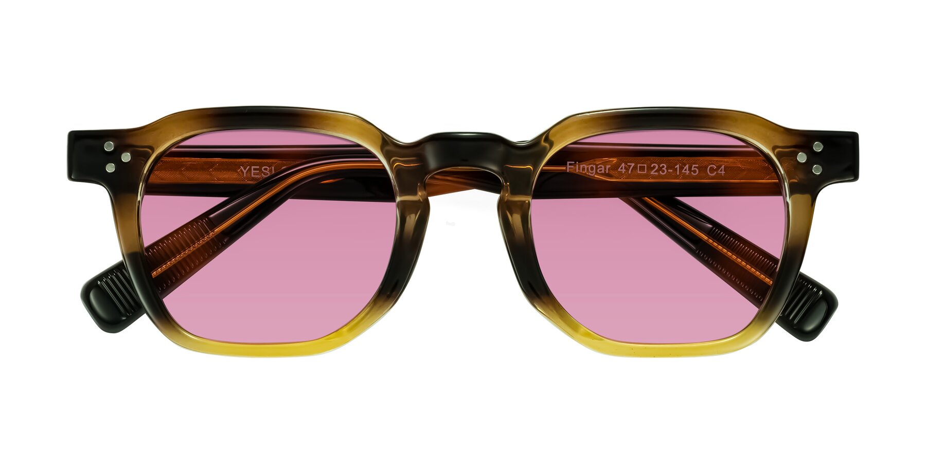 Folded Front of Fingar in Brown Tortoise with Medium Wine Tinted Lenses