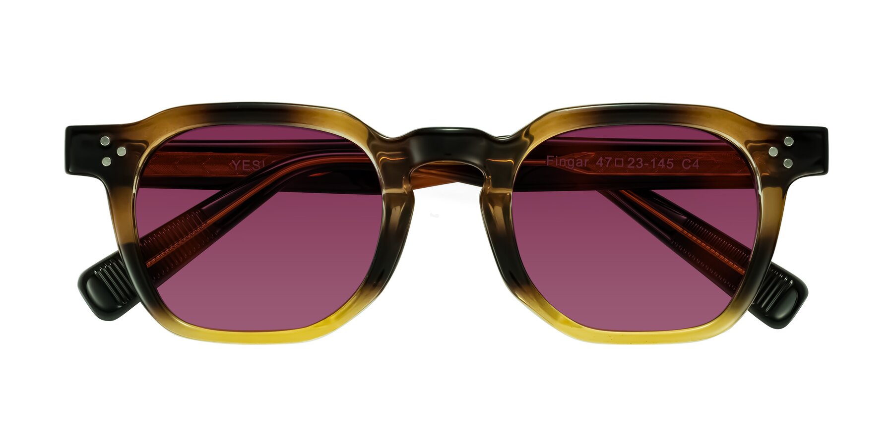 Folded Front of Fingar in Brown Tortoise with Wine Tinted Lenses