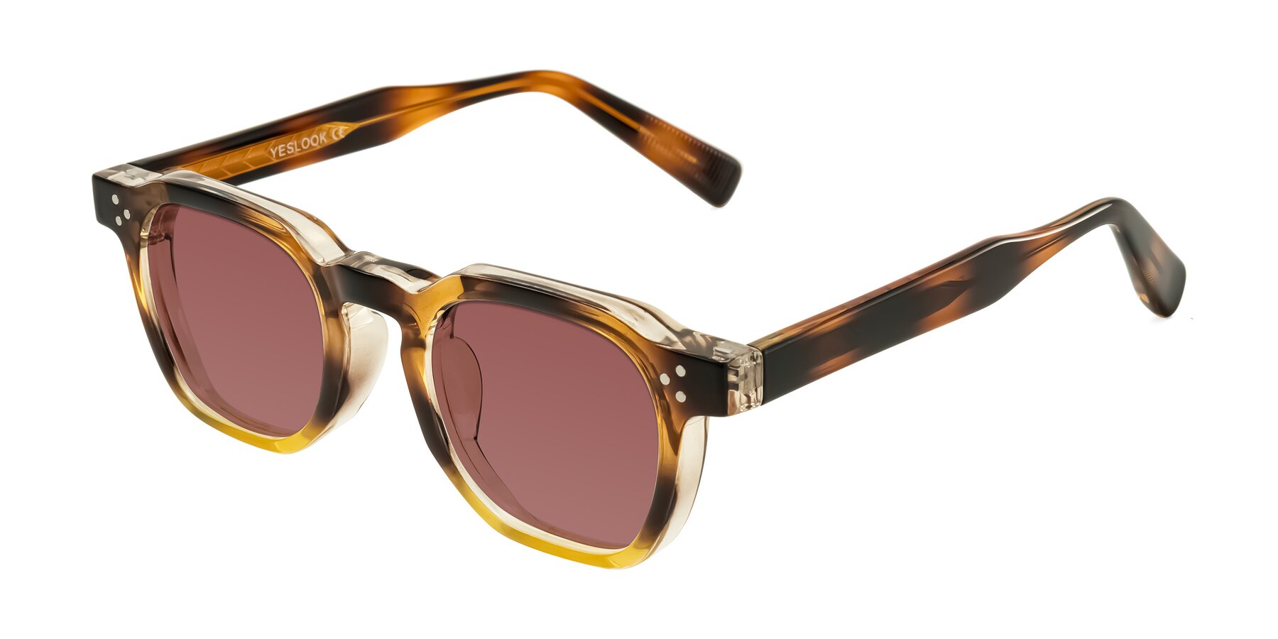 Angle of Fingar in Brown Tortoise with Garnet Tinted Lenses