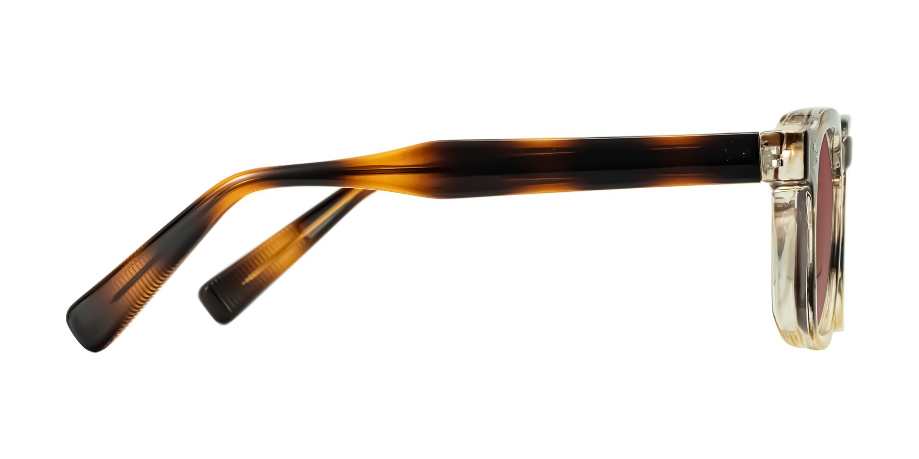 Side of Fingar in Brown Tortoise with Garnet Tinted Lenses