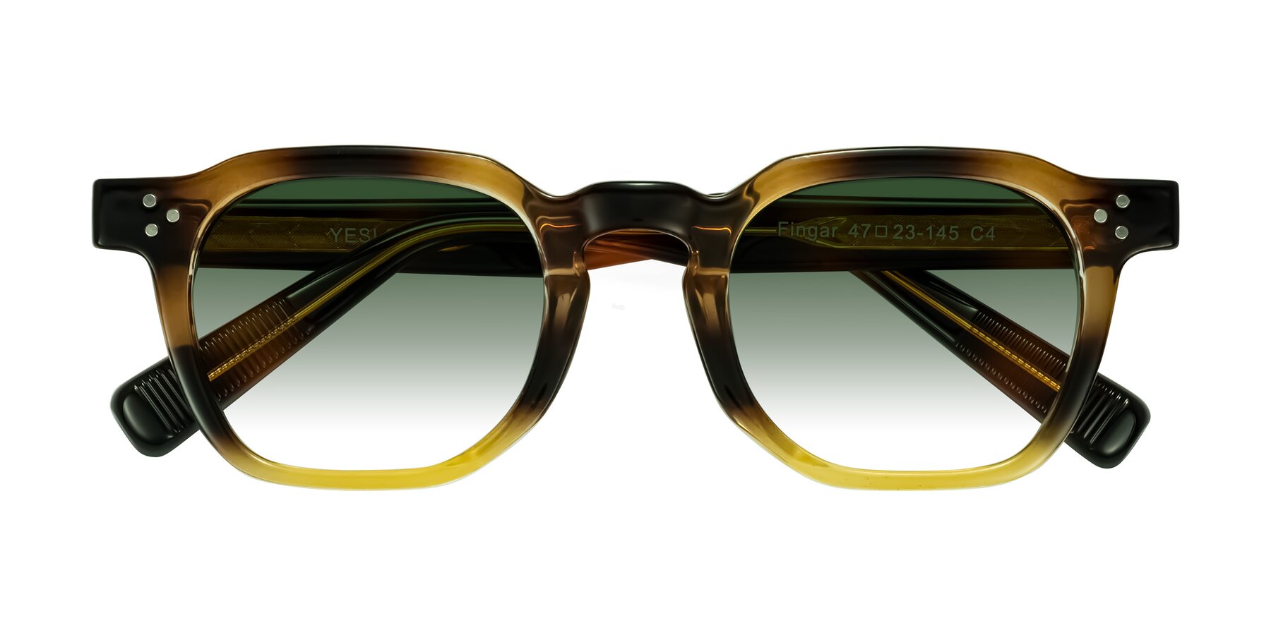 Folded Front of Fingar in Brown Tortoise with Green Gradient Lenses