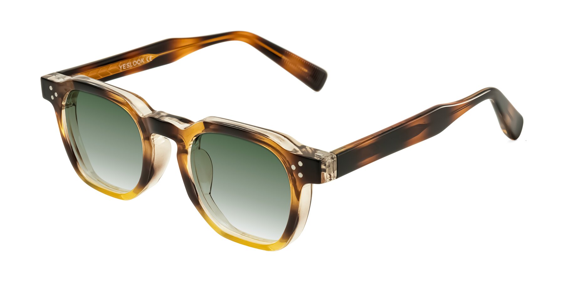 Angle of Fingar in Brown Tortoise with Green Gradient Lenses
