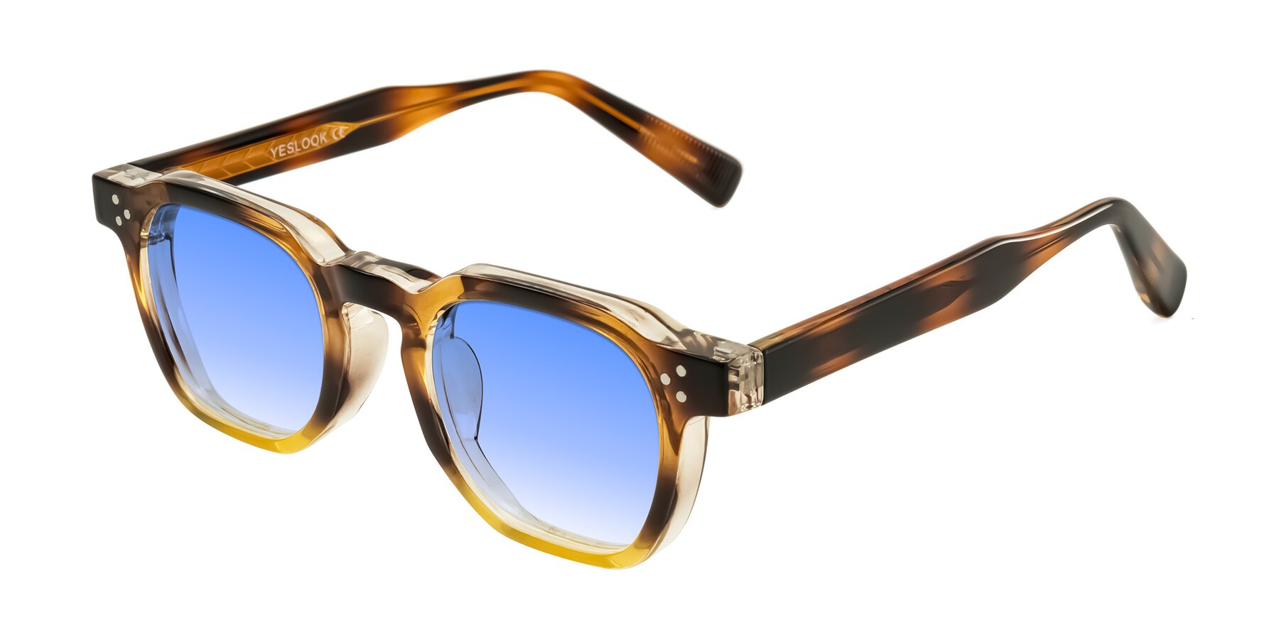Angle of Fingar in Brown Tortoise with Blue Gradient Lenses