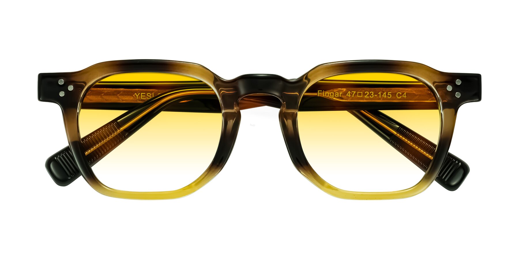 Folded Front of Fingar in Brown Tortoise with Yellow Gradient Lenses