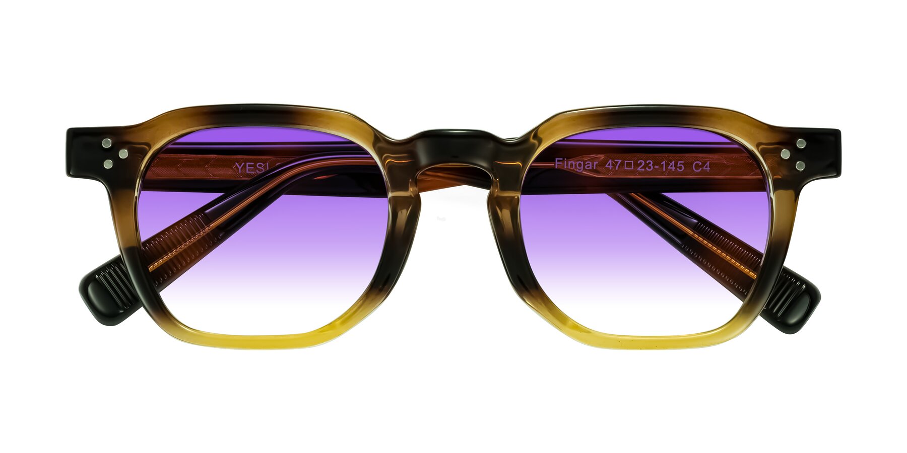 Folded Front of Fingar in Brown Tortoise with Purple Gradient Lenses