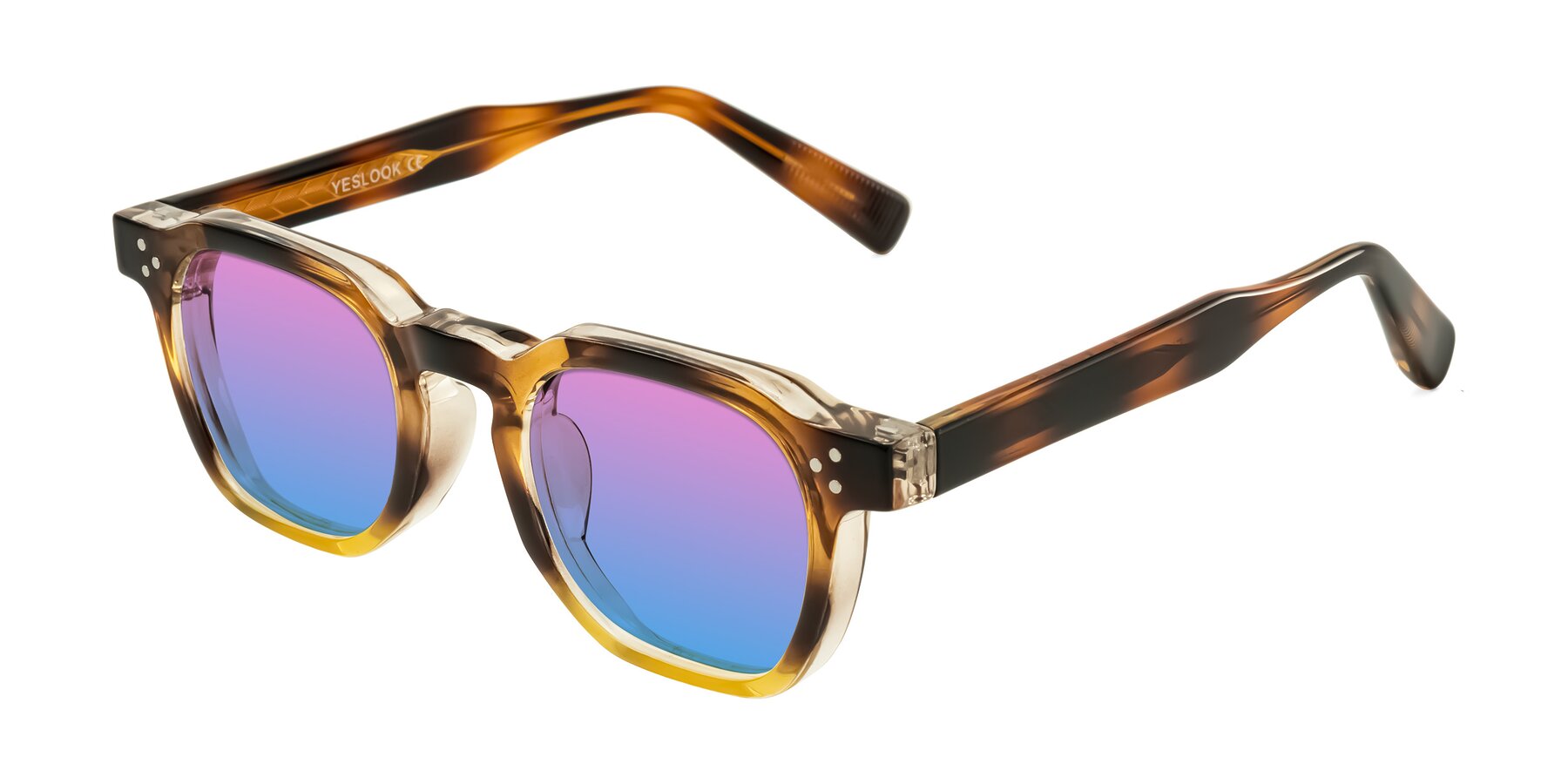Angle of Fingar in Brown Tortoise with Pink / Blue Gradient Lenses