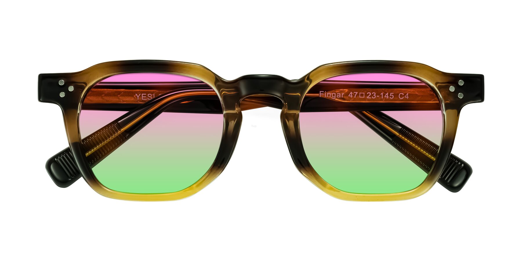 Folded Front of Fingar in Brown Tortoise with Pink / Green Gradient Lenses
