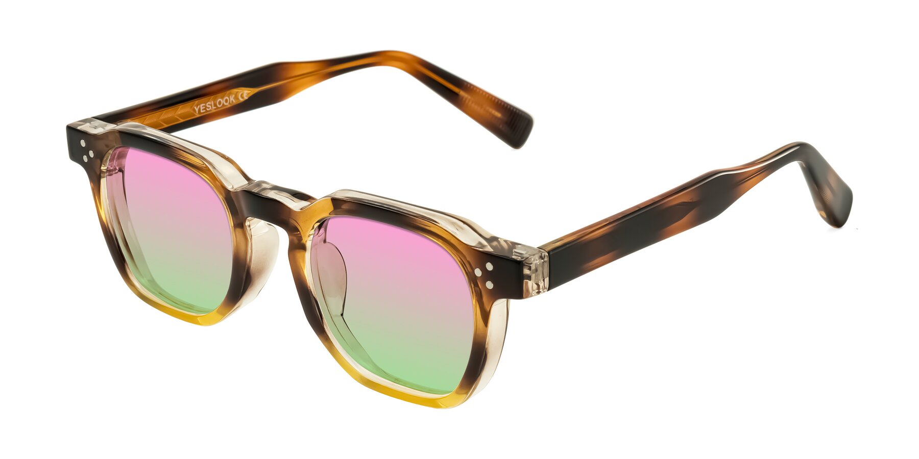 Angle of Fingar in Brown Tortoise with Pink / Green Gradient Lenses