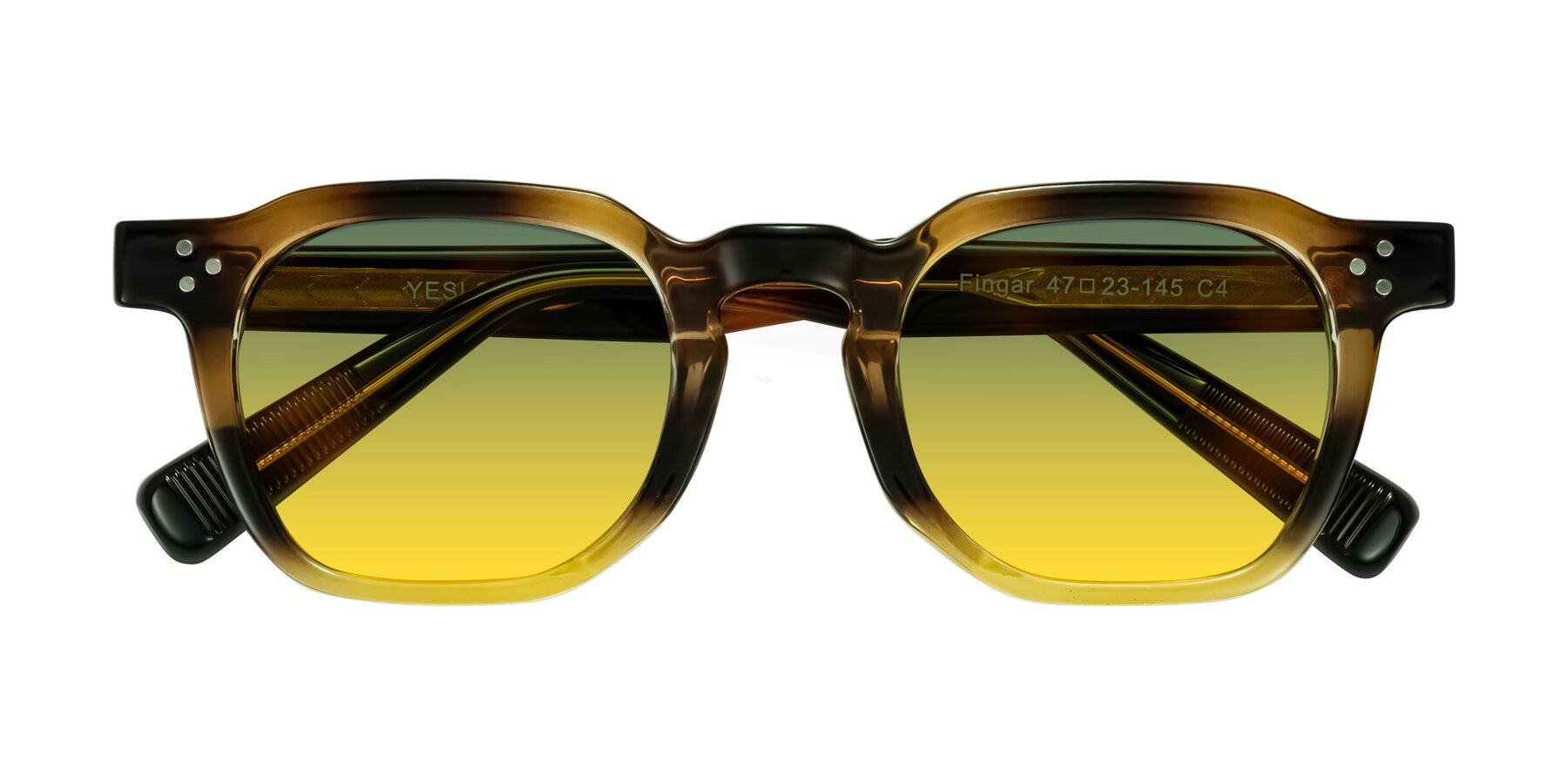 Folded Front of Fingar in Brown Tortoise with Green / Yellow Gradient Lenses