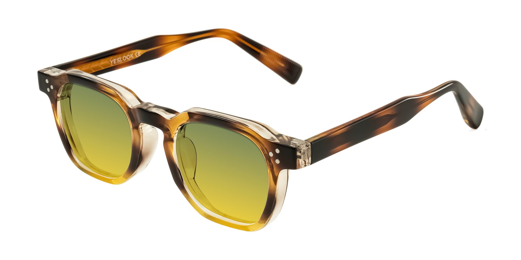 Angle of Fingar in Brown Tortoise with Green / Yellow Gradient Lenses