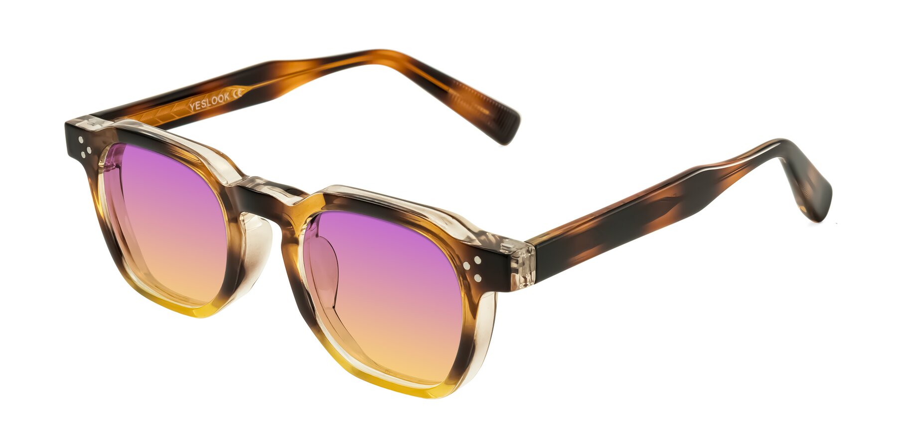 Angle of Fingar in Brown Tortoise with Purple / Yellow Gradient Lenses