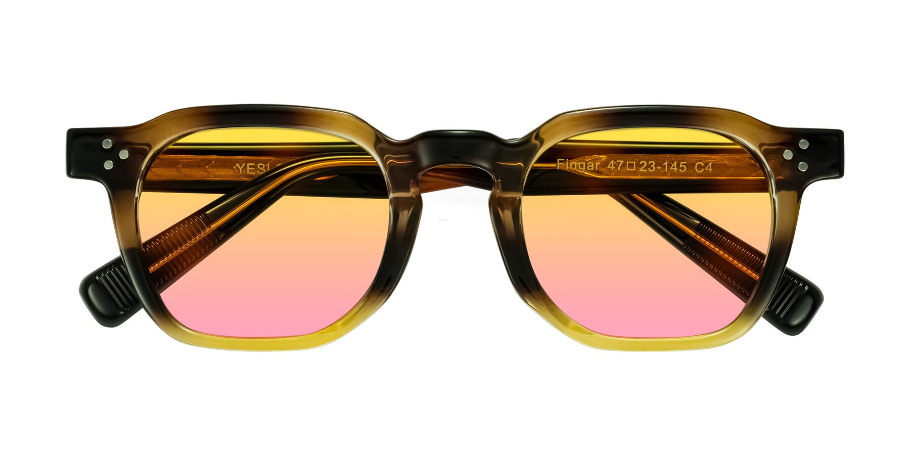 Folded Front of Fingar in Brown Tortoise with Yellow / Pink Gradient Lenses