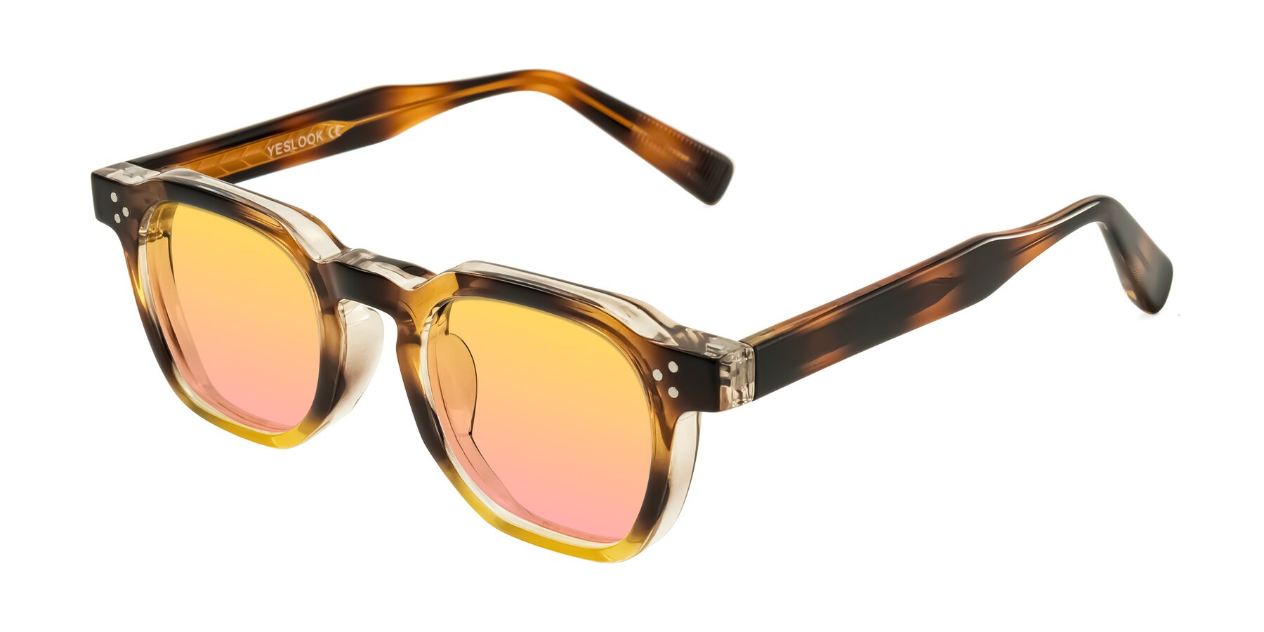 Angle of Fingar in Brown Tortoise with Yellow / Pink Gradient Lenses