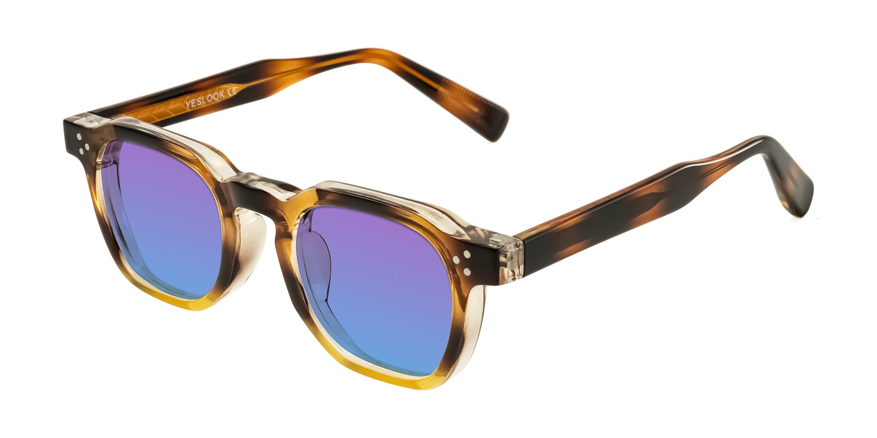 Angle of Fingar in Brown Tortoise with Purple / Blue Gradient Lenses