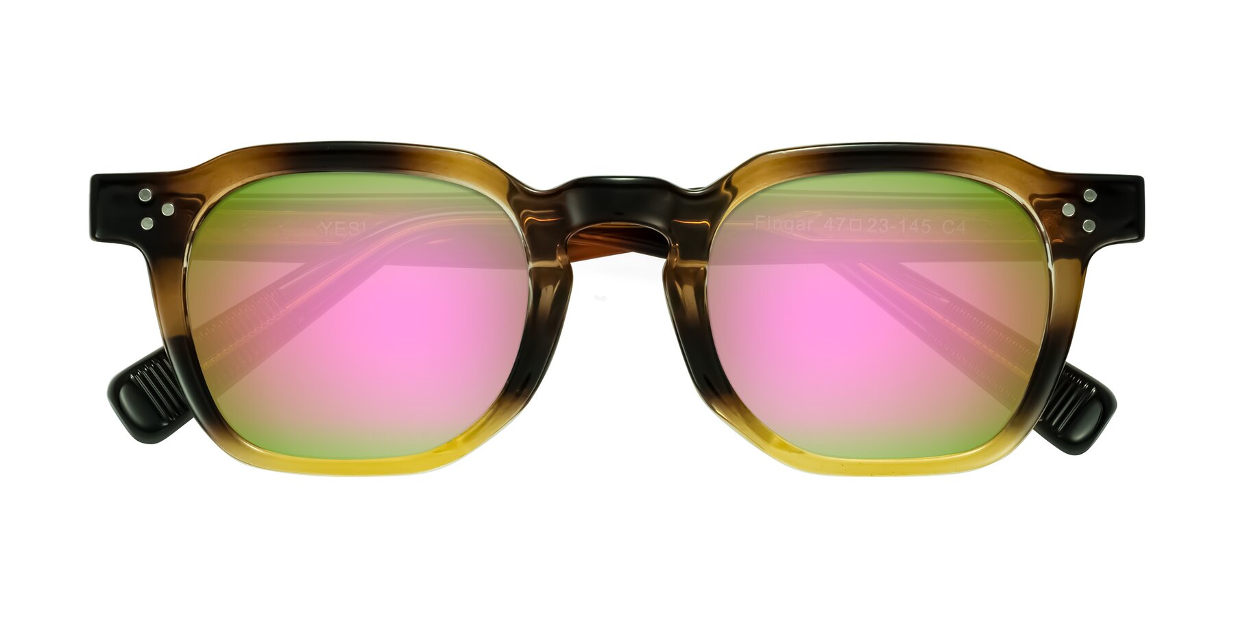 Folded Front of Fingar in Brown Tortoise with Pink Mirrored Lenses