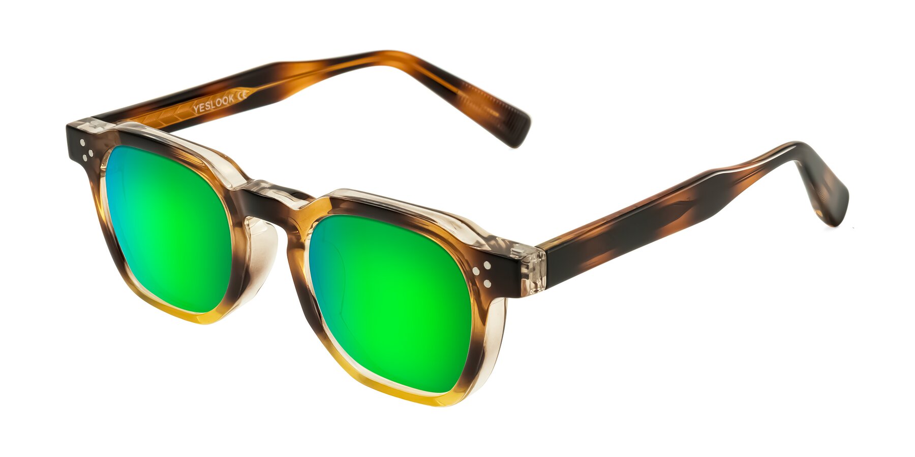 Angle of Fingar in Brown Tortoise with Green Mirrored Lenses