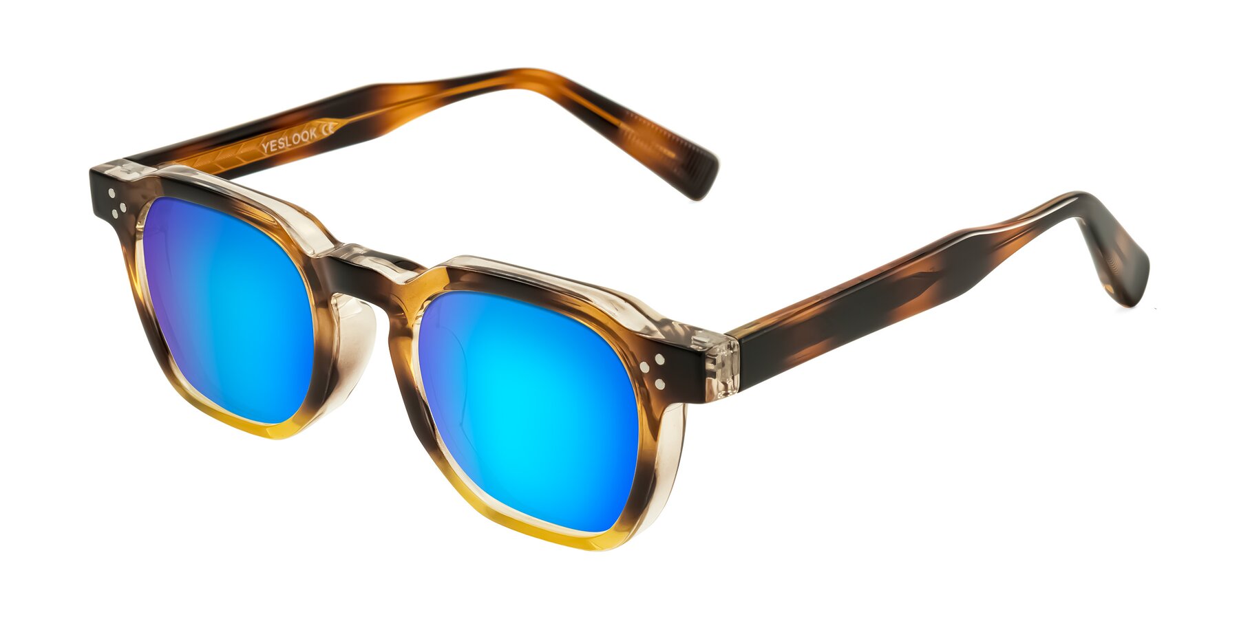 Angle of Fingar in Brown Tortoise with Blue Mirrored Lenses