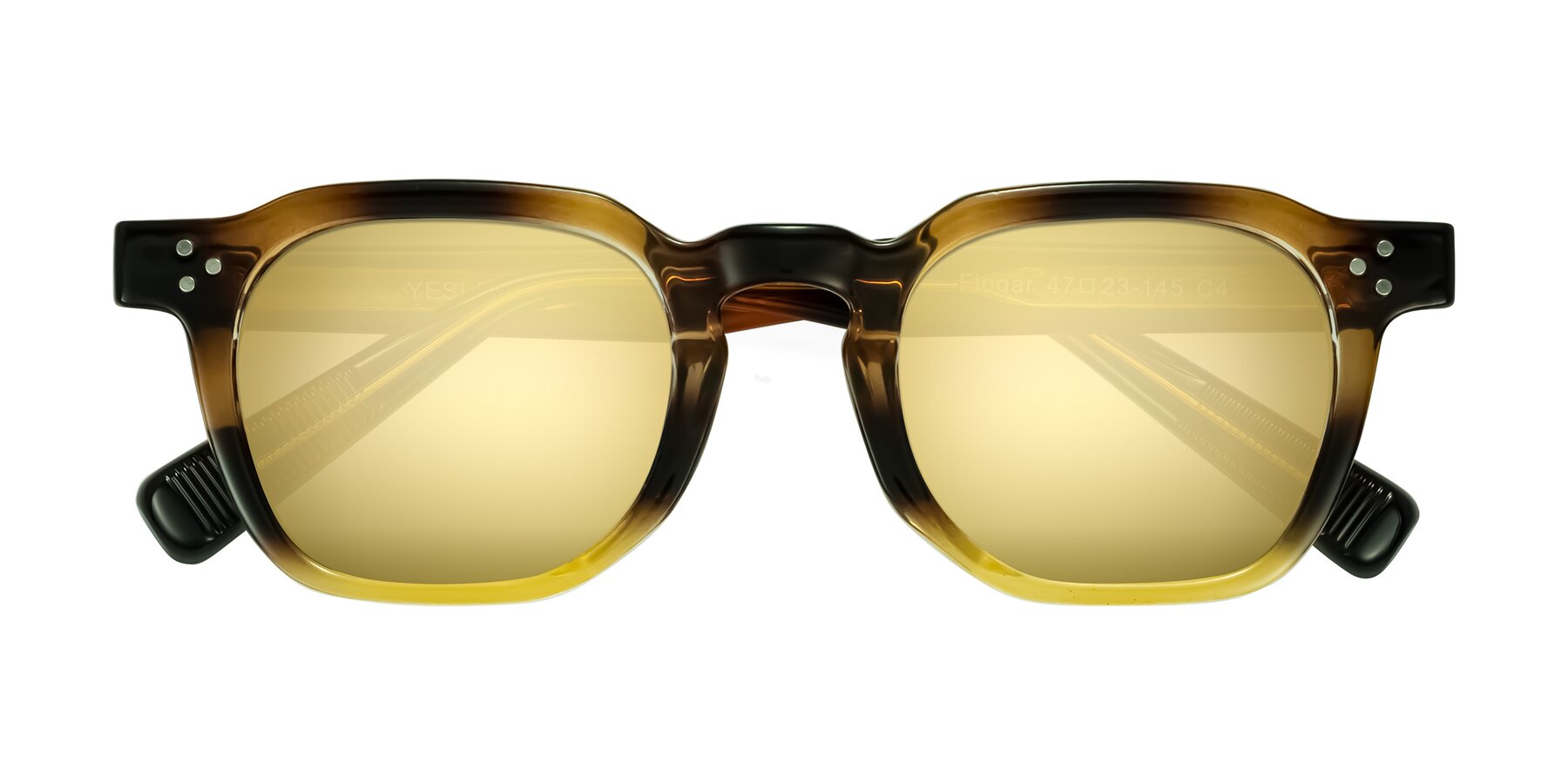 Folded Front of Fingar in Brown Tortoise with Gold Mirrored Lenses