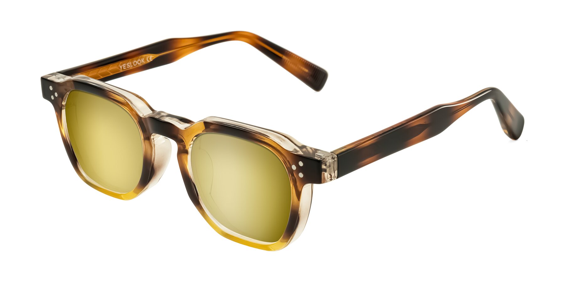 Angle of Fingar in Brown Tortoise with Gold Mirrored Lenses