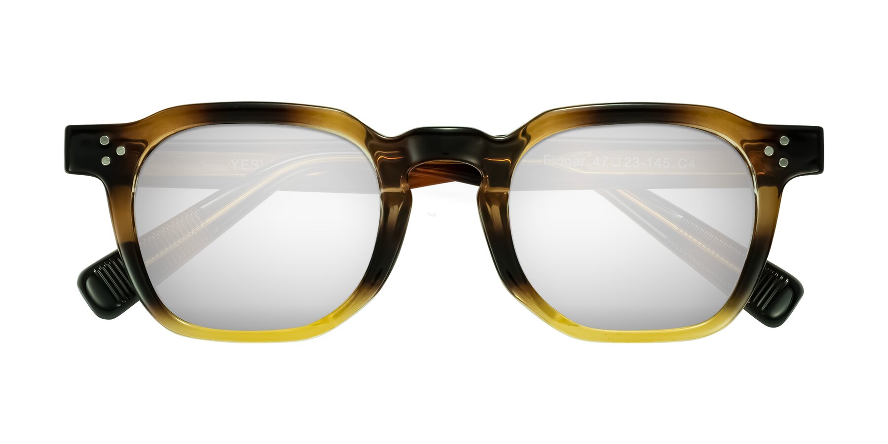 Folded Front of Fingar in Brown Tortoise with Silver Mirrored Lenses