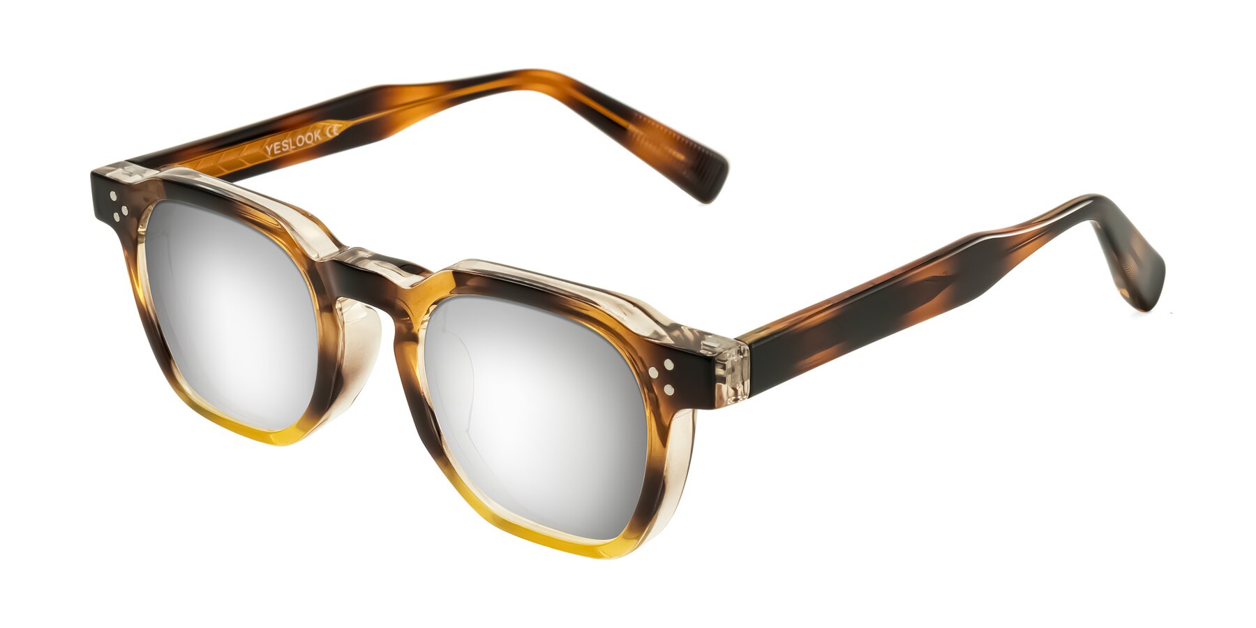 Angle of Fingar in Brown Tortoise with Silver Mirrored Lenses
