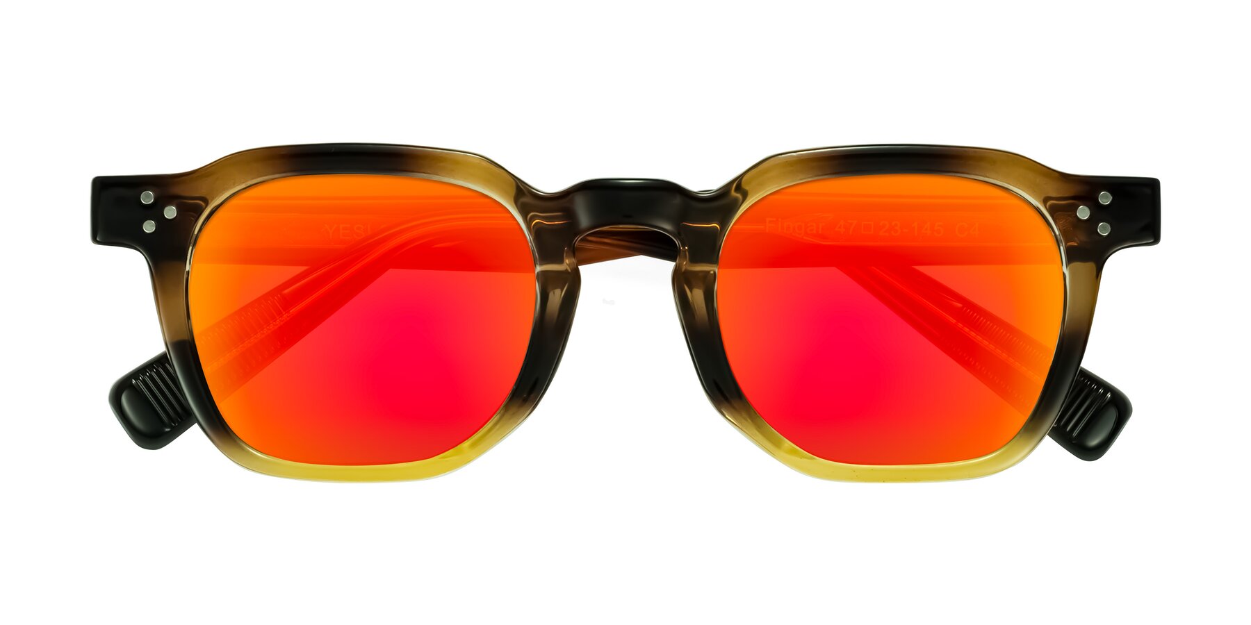 Folded Front of Fingar in Brown Tortoise with Red Gold Mirrored Lenses