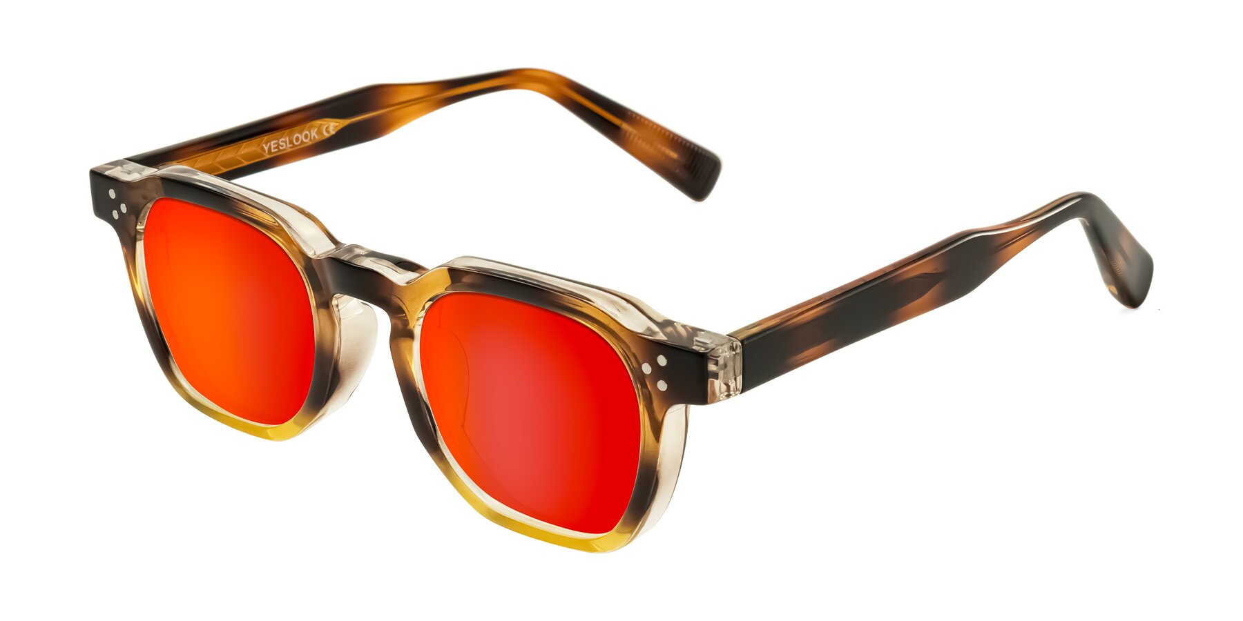 Angle of Fingar in Brown Tortoise with Red Gold Mirrored Lenses