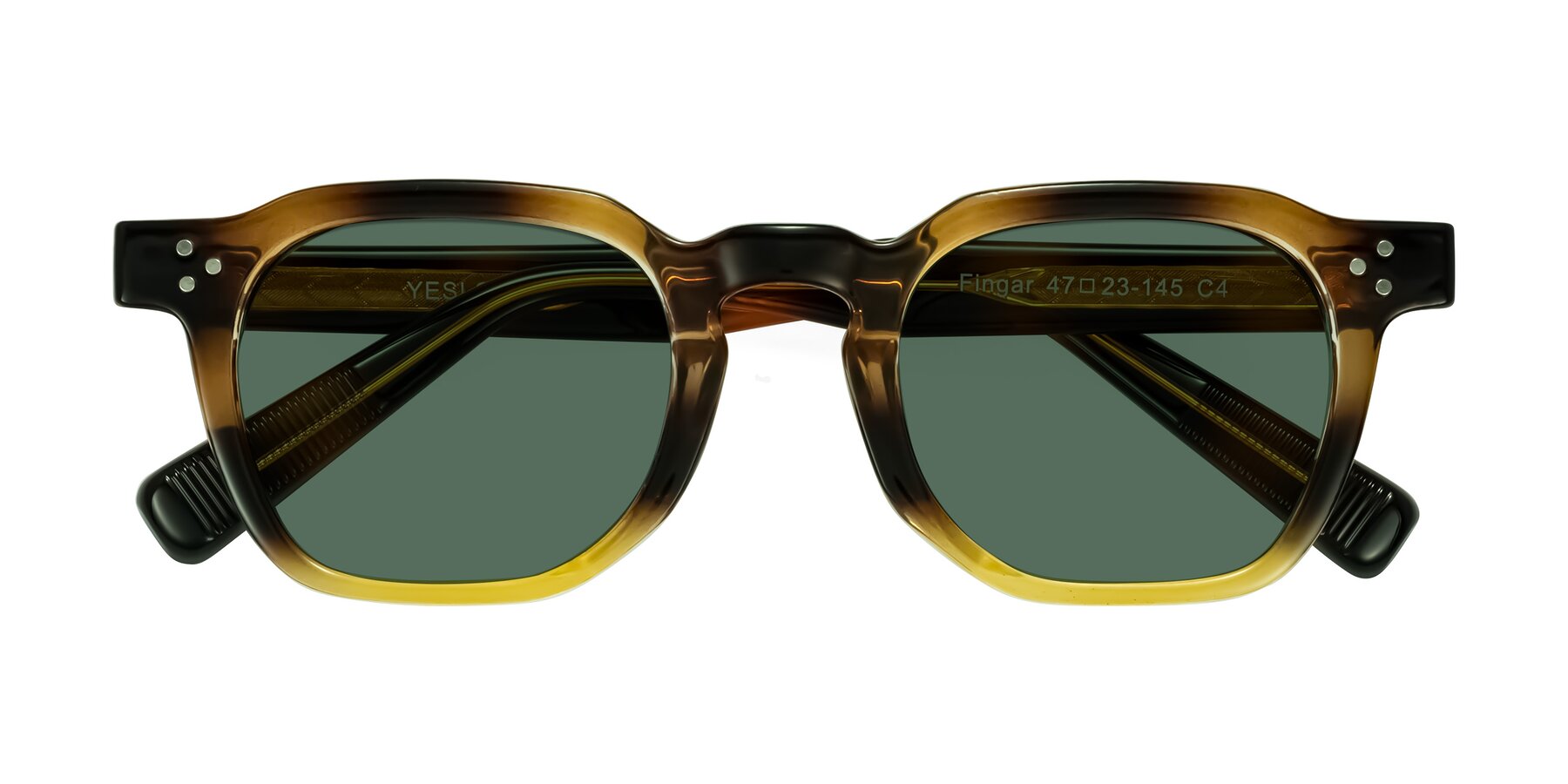 Folded Front of Fingar in Brown Tortoise with Green Polarized Lenses