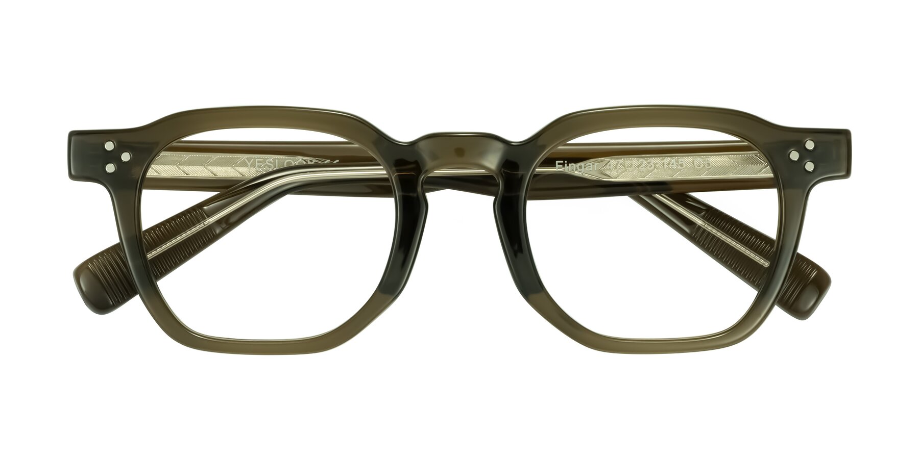 Folded Front of Fingar in Translucent Olive Gray with Clear Eyeglass Lenses