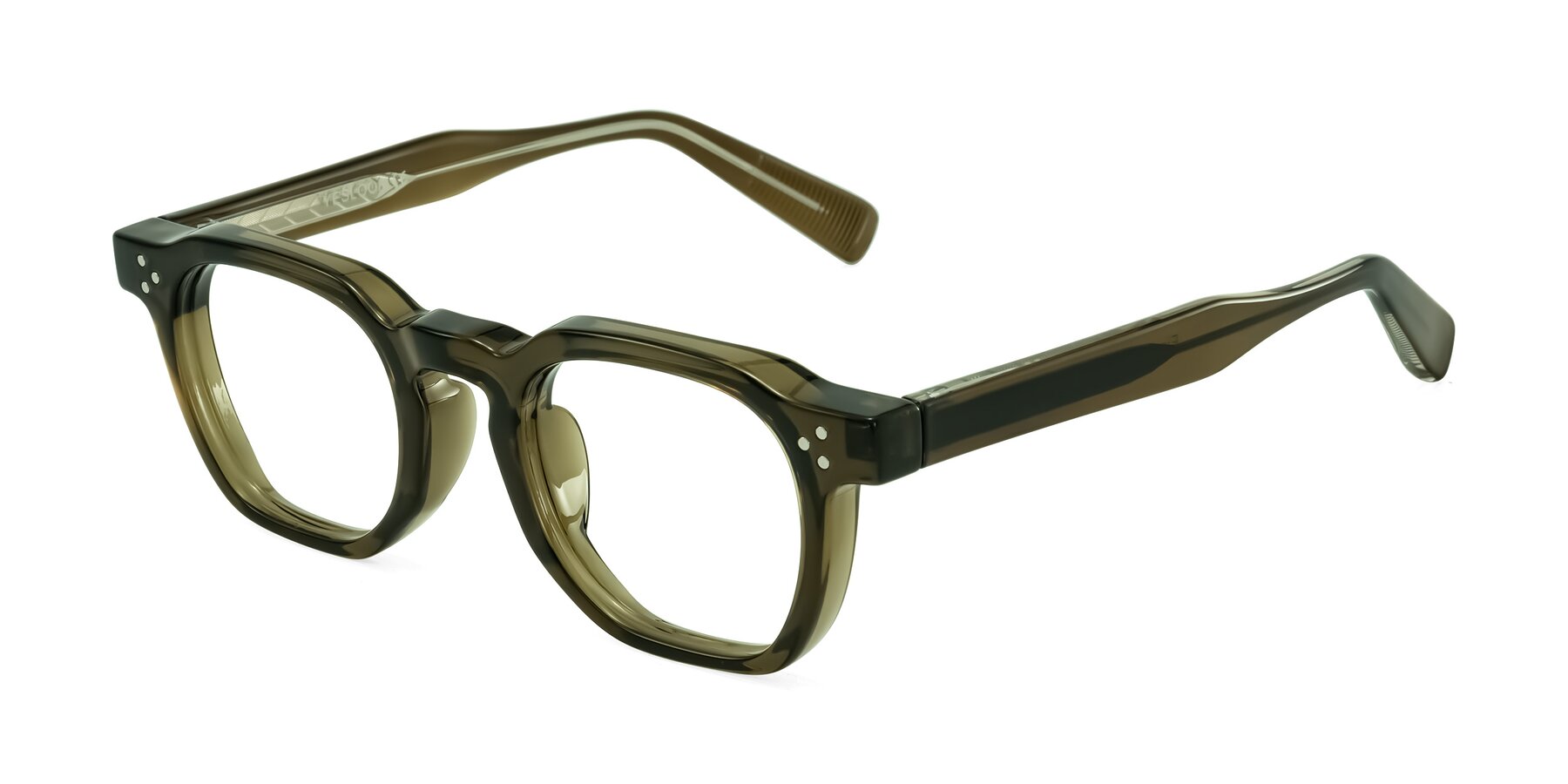 Angle of Fingar in Translucent Olive Gray with Clear Eyeglass Lenses