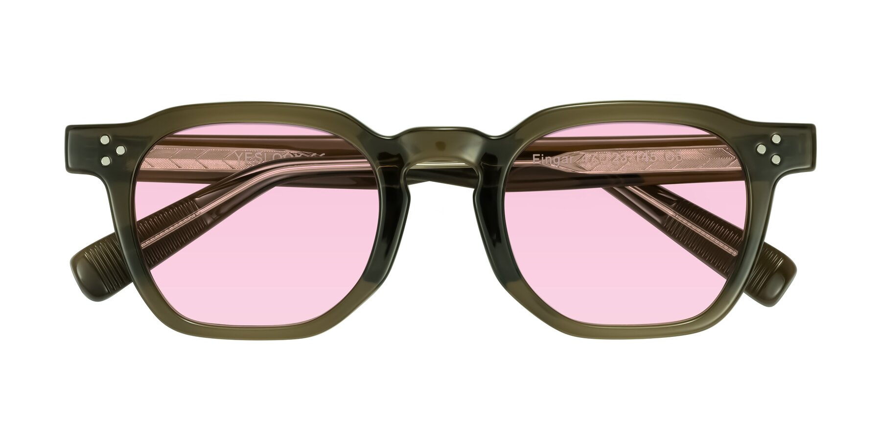 Folded Front of Fingar in Translucent Olive Gray with Light Pink Tinted Lenses