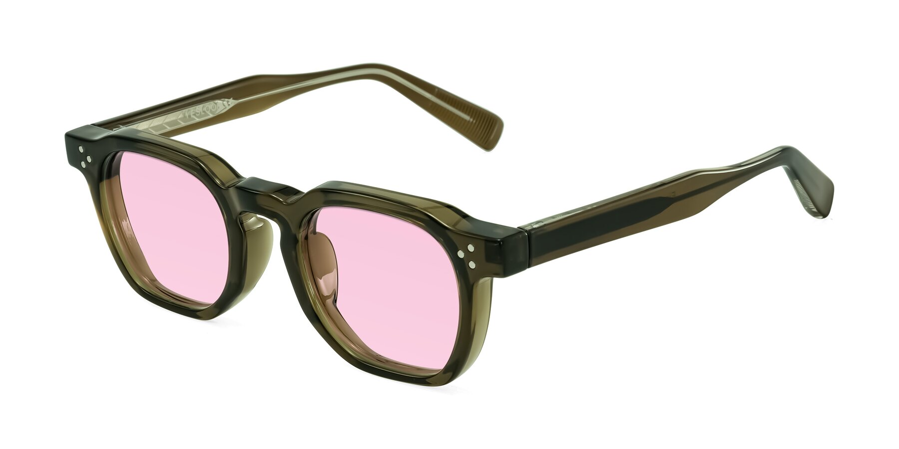 Angle of Fingar in Translucent Olive Gray with Light Pink Tinted Lenses