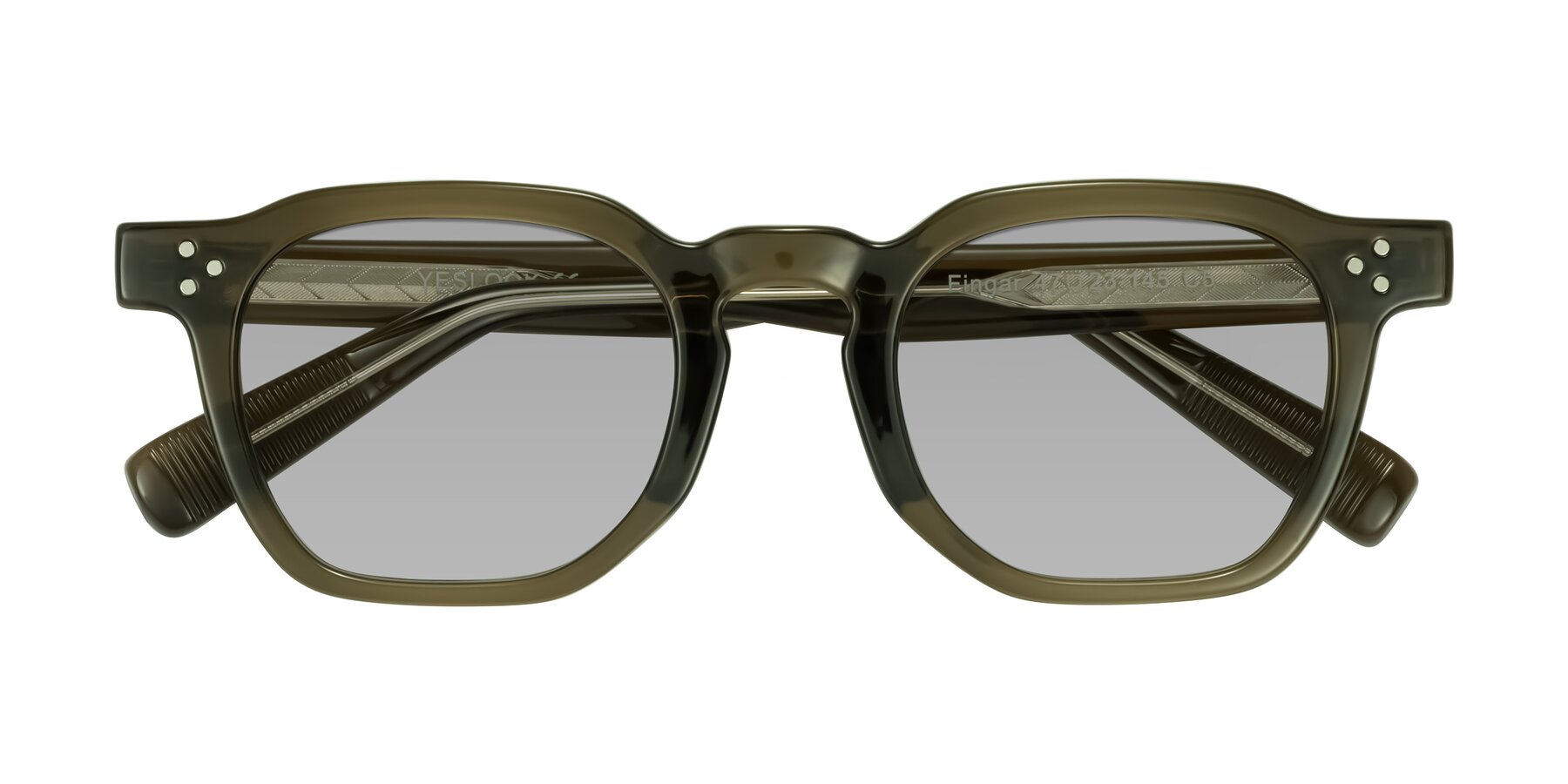 Folded Front of Fingar in Translucent Olive Gray with Light Gray Tinted Lenses