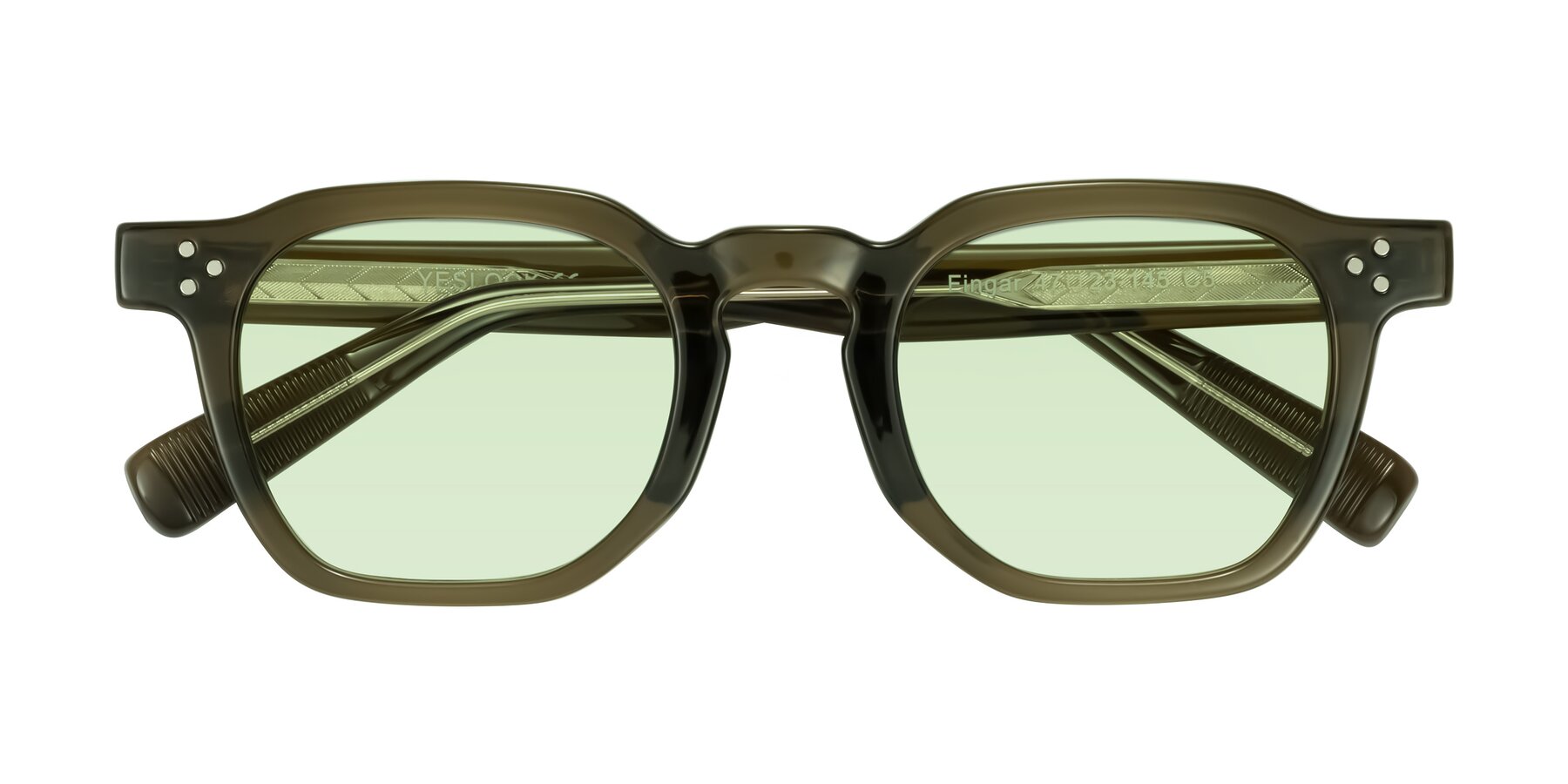 Folded Front of Fingar in Translucent Olive Gray with Light Green Tinted Lenses