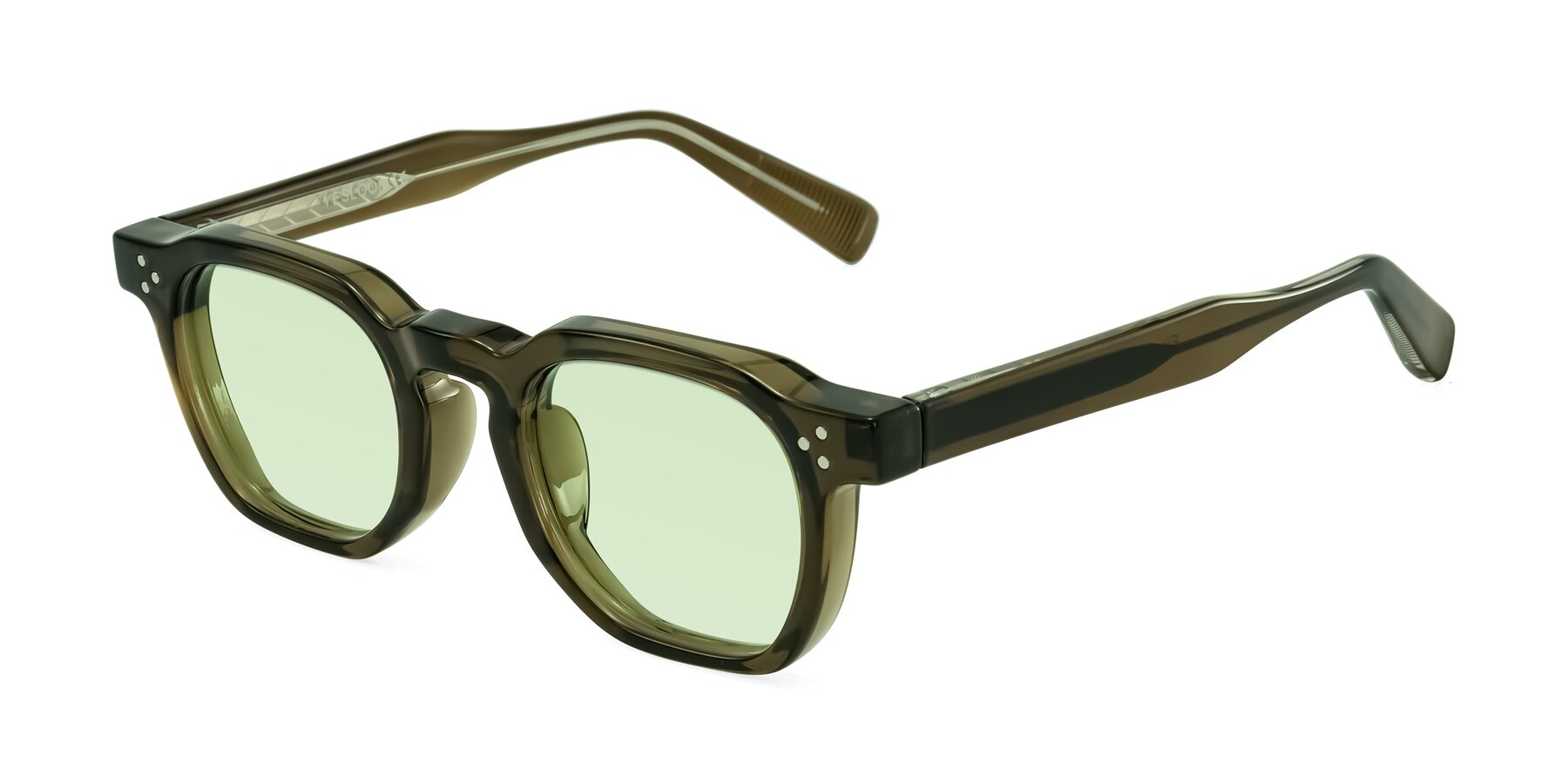Angle of Fingar in Translucent Olive Gray with Light Green Tinted Lenses