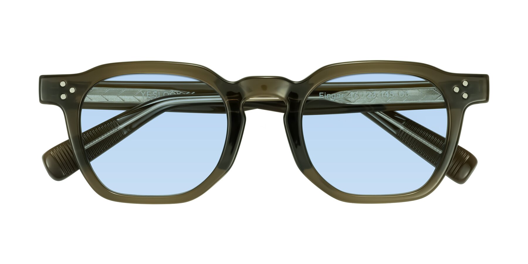 Folded Front of Fingar in Translucent Olive Gray with Light Blue Tinted Lenses