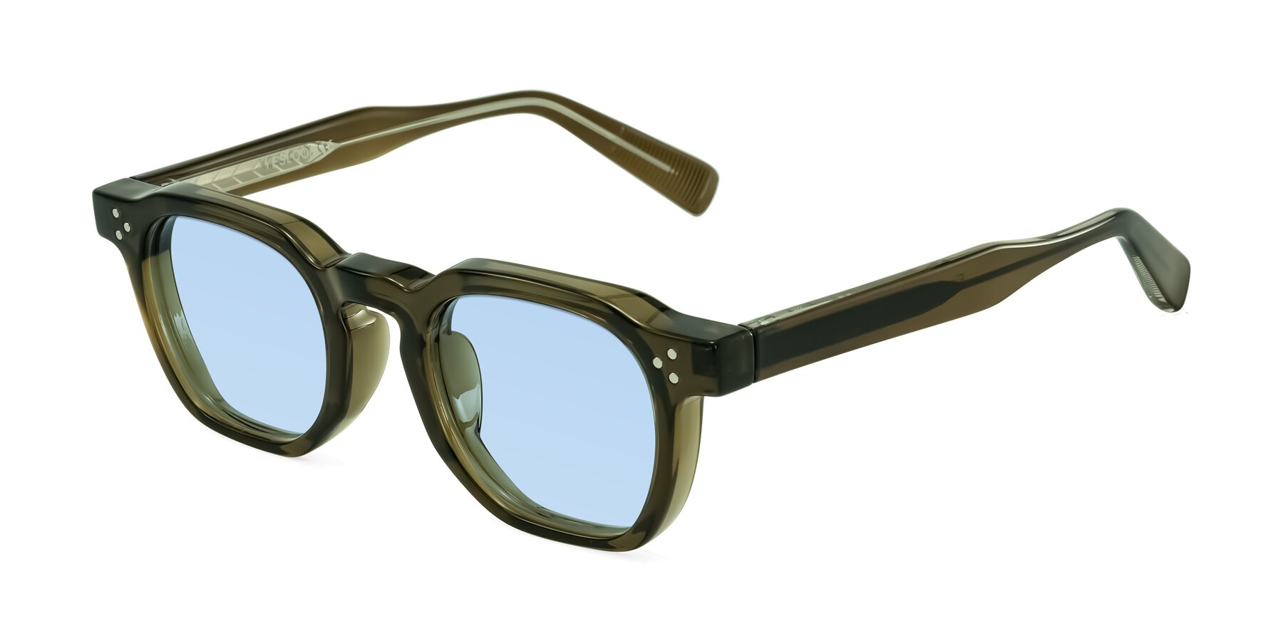 Angle of Fingar in Translucent Olive Gray with Light Blue Tinted Lenses