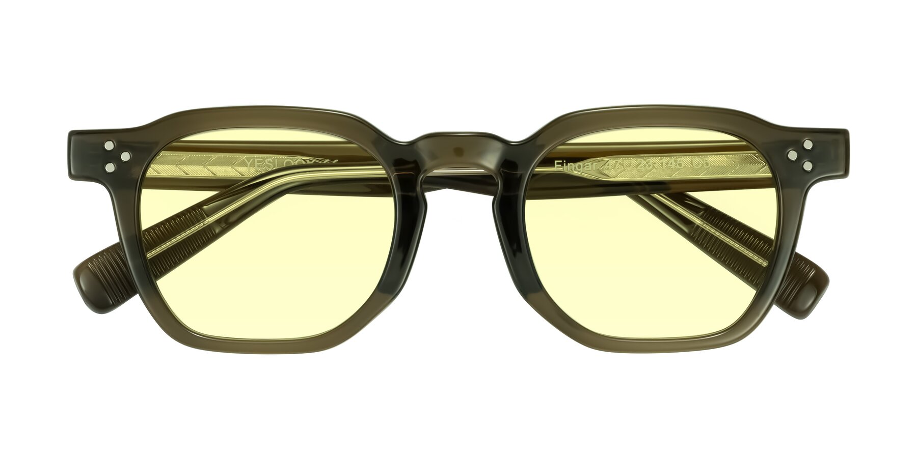 Folded Front of Fingar in Translucent Olive Gray with Light Yellow Tinted Lenses