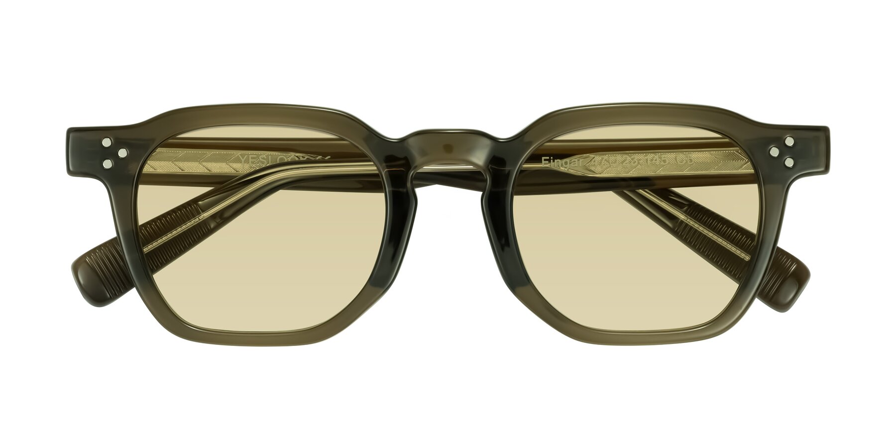 Folded Front of Fingar in Translucent Olive Gray with Light Champagne Tinted Lenses