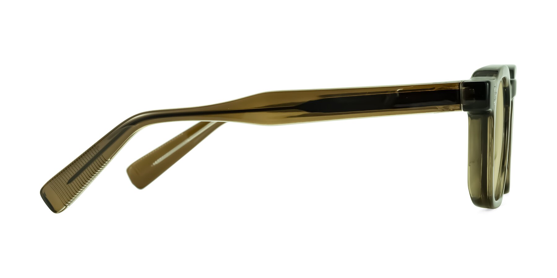 Side of Fingar in Translucent Olive Gray with Light Champagne Tinted Lenses