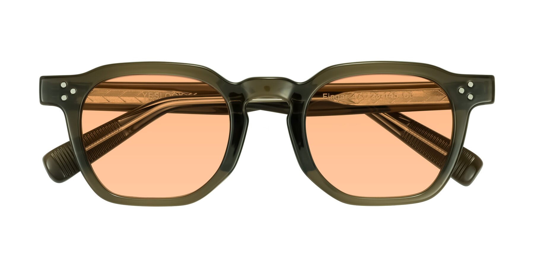 Folded Front of Fingar in Translucent Olive Gray with Light Orange Tinted Lenses