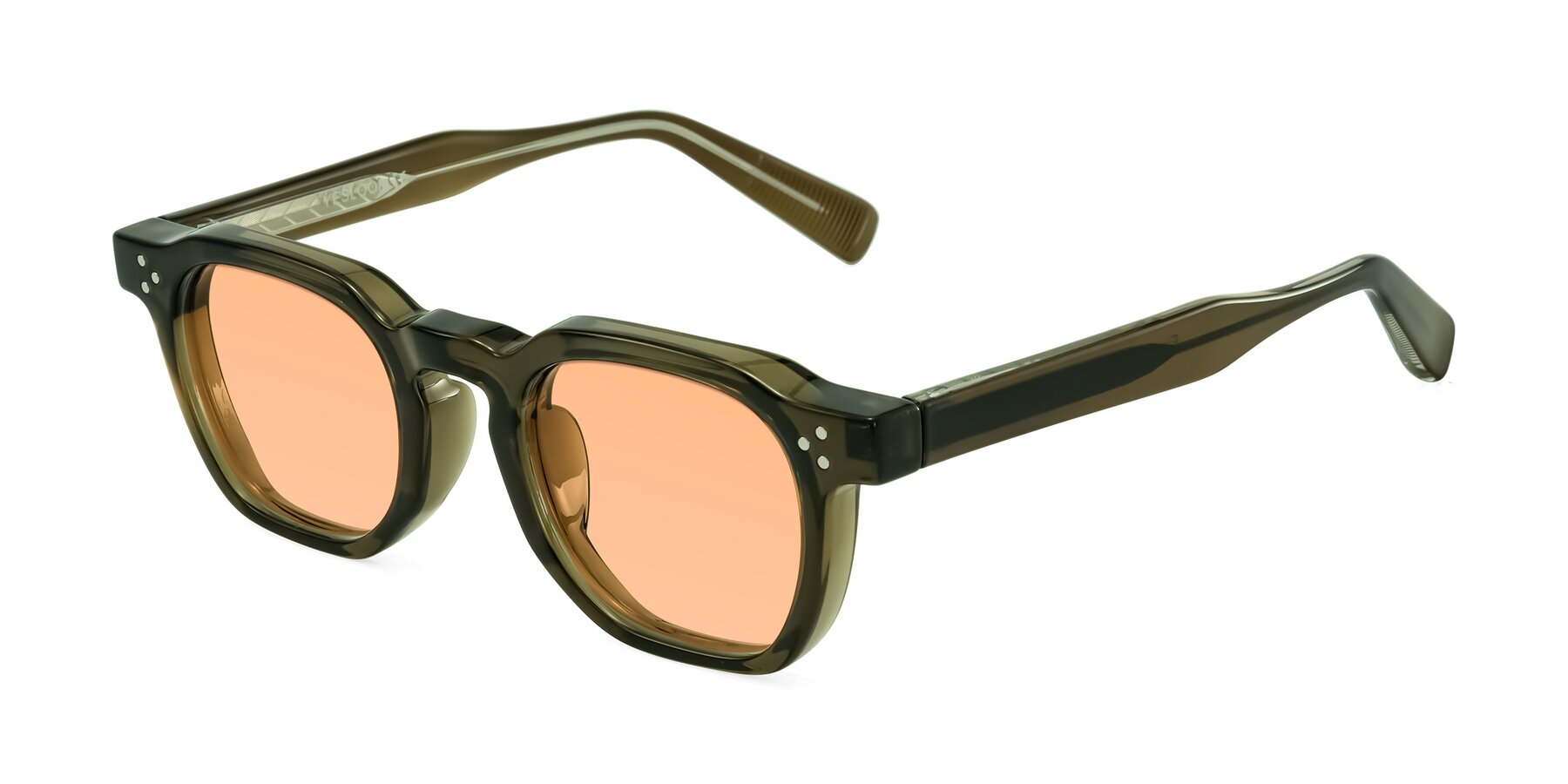 Angle of Fingar in Translucent Olive Gray with Light Orange Tinted Lenses