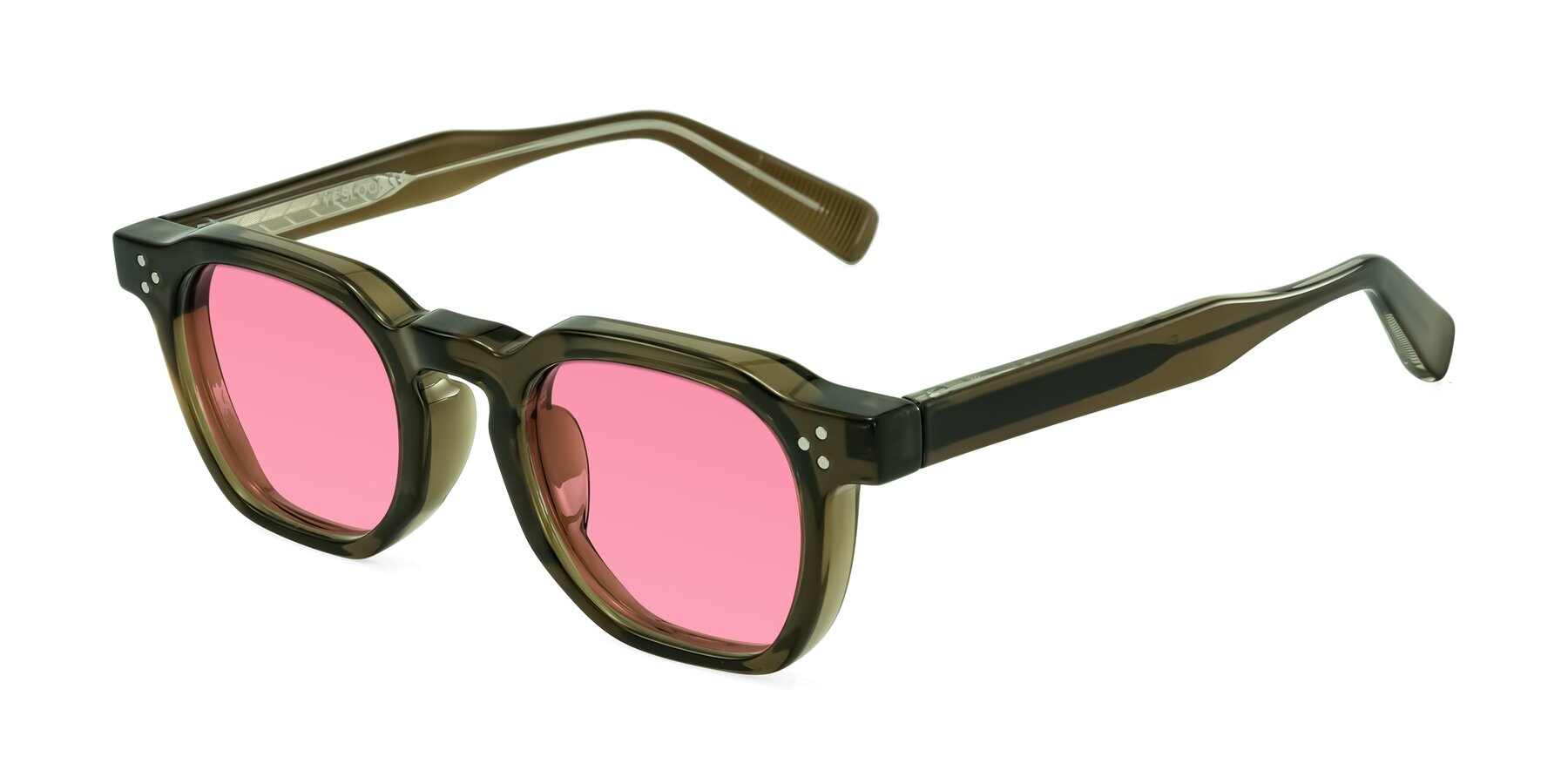 Angle of Fingar in Translucent Olive Gray with Pink Tinted Lenses