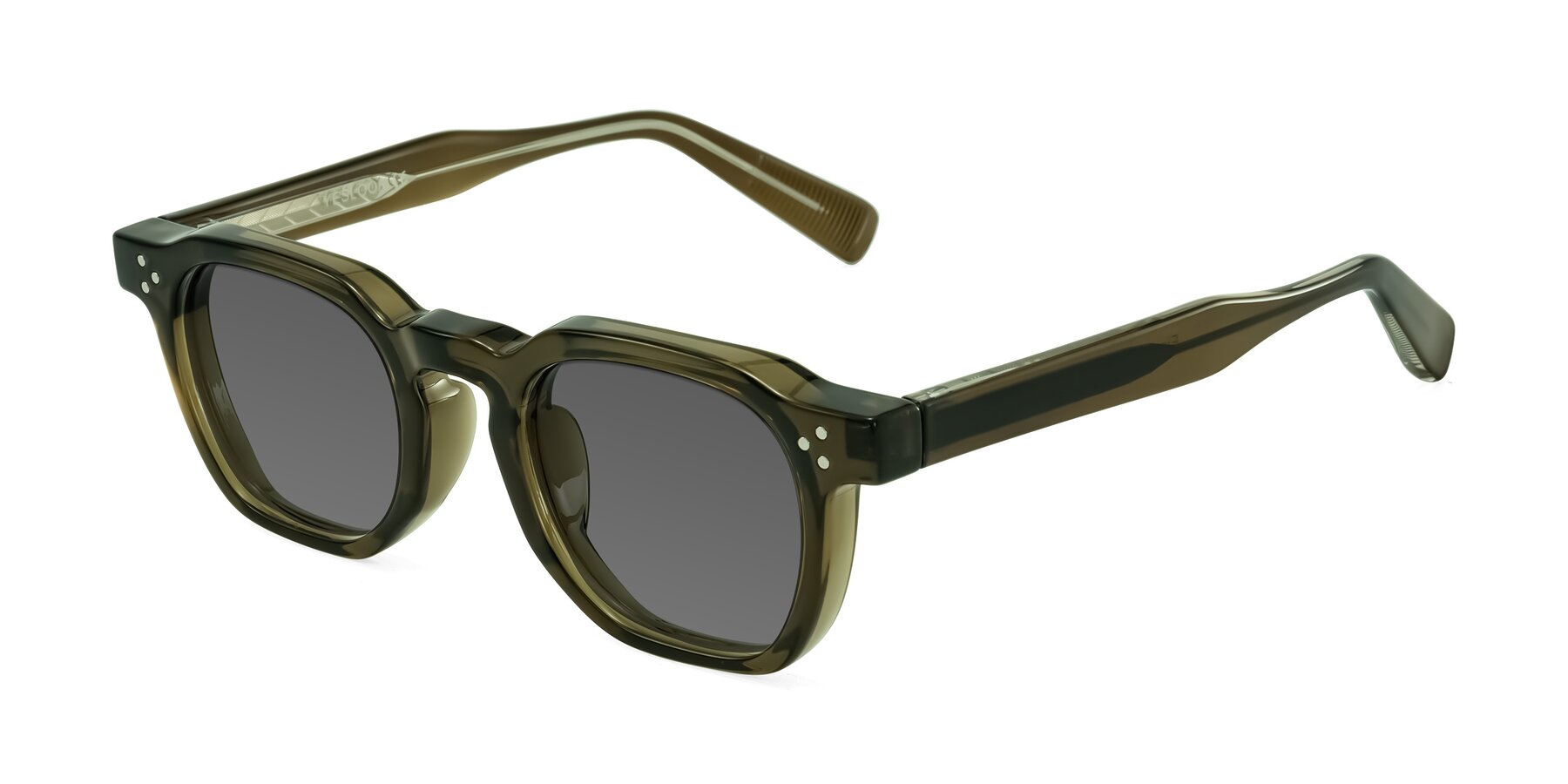 Angle of Fingar in Translucent Olive Gray with Medium Gray Tinted Lenses