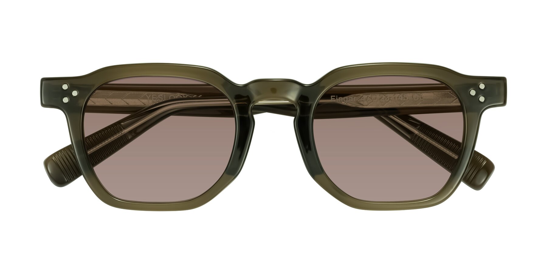 Folded Front of Fingar in Translucent Olive Gray with Medium Brown Tinted Lenses