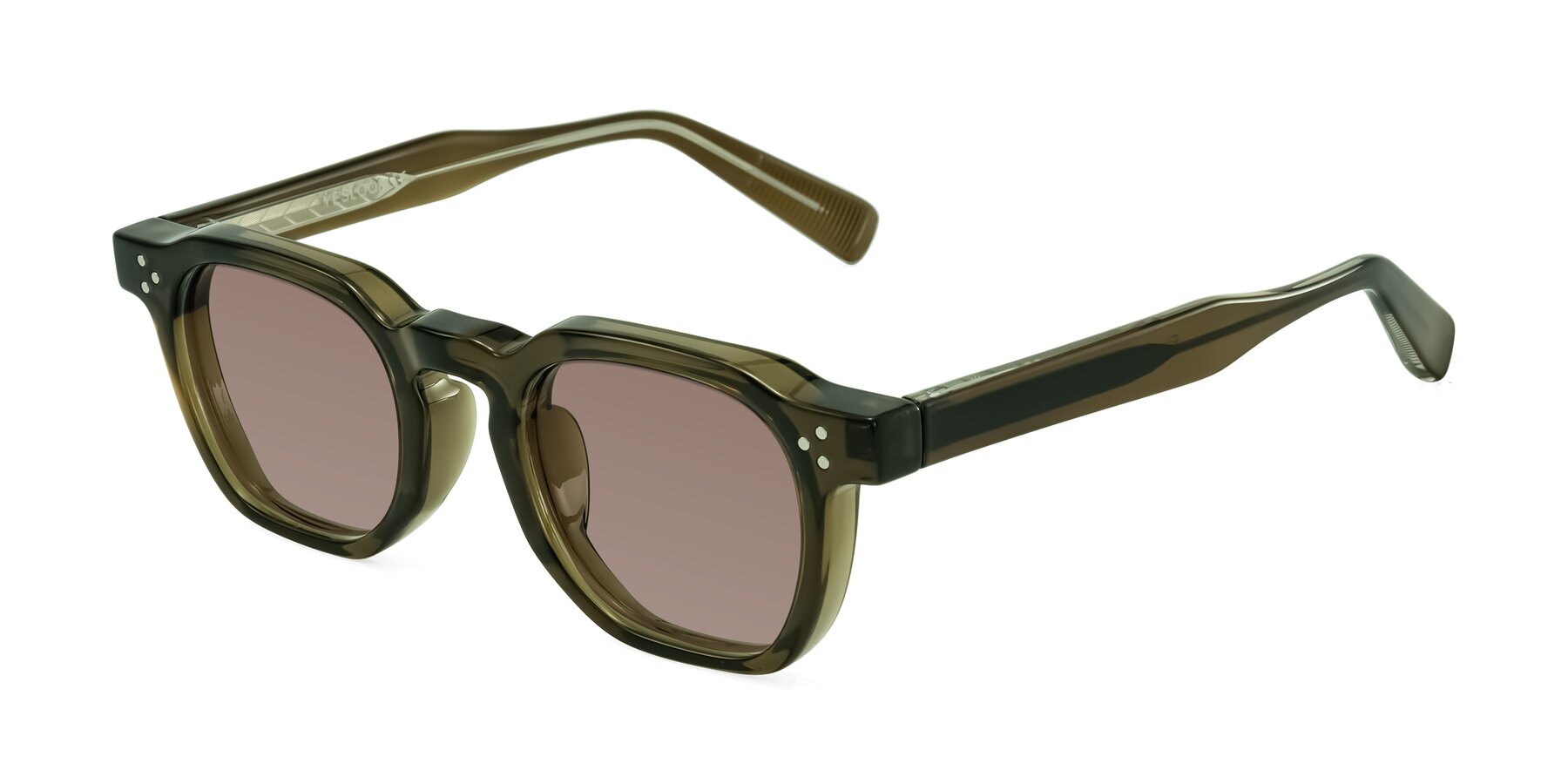 Angle of Fingar in Translucent Olive Gray with Medium Brown Tinted Lenses