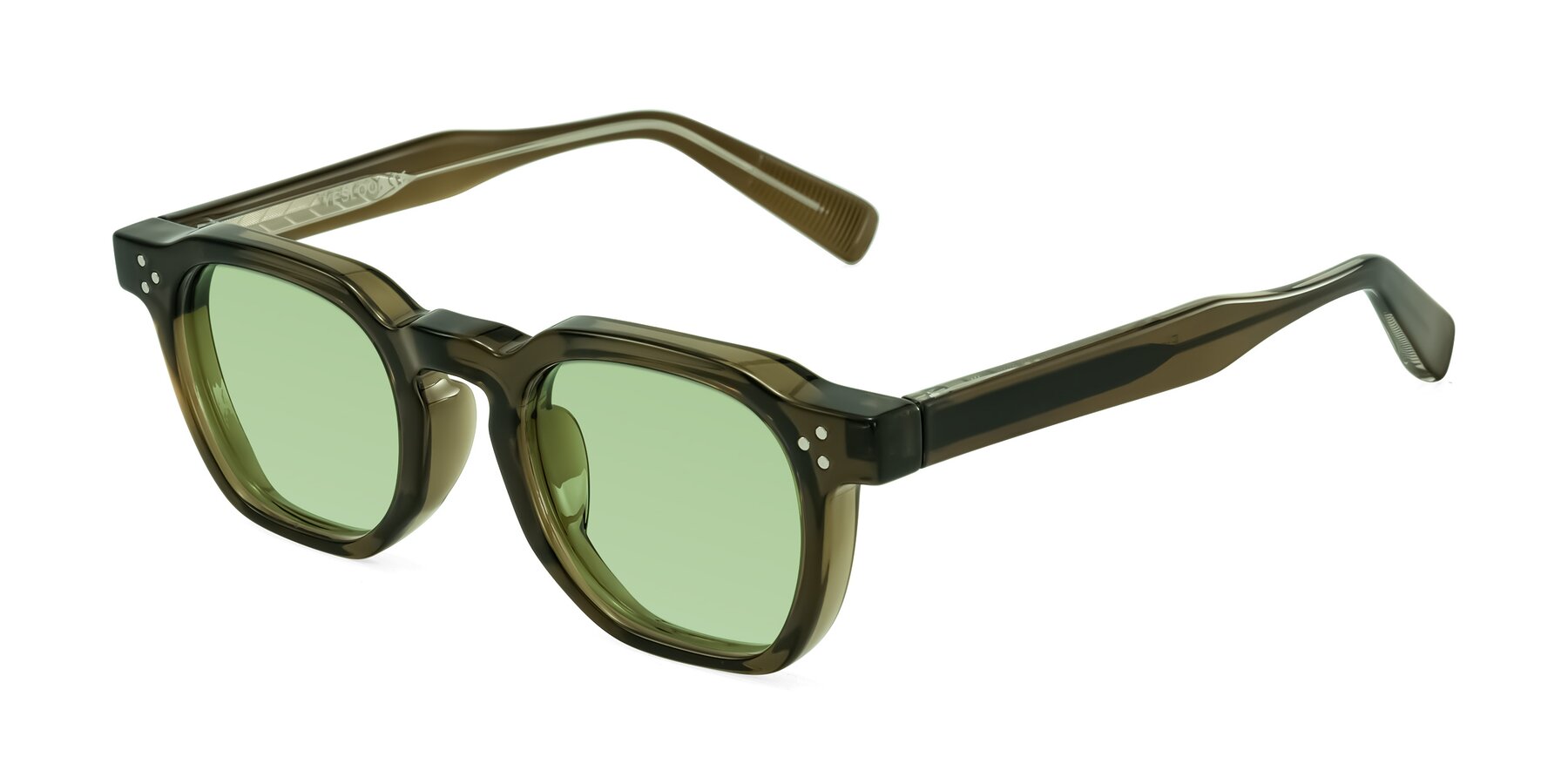Angle of Fingar in Translucent Olive Gray with Medium Green Tinted Lenses